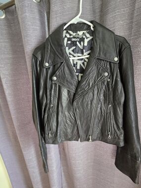 DKNY Black  Genuine Leather Moto Jacket